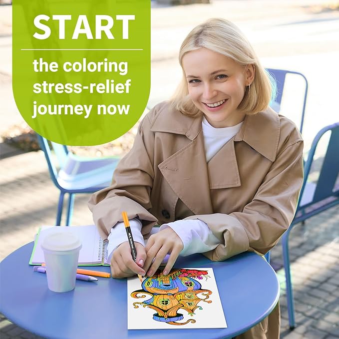 Adult Coloring Book for Women Relaxation, Spiral Bound Mindfulness Coloring Book with 24 Colors Markers for Adult, Anxiety Relief Gifts with 48 Pictures (Butterfly & Pumpkin House)