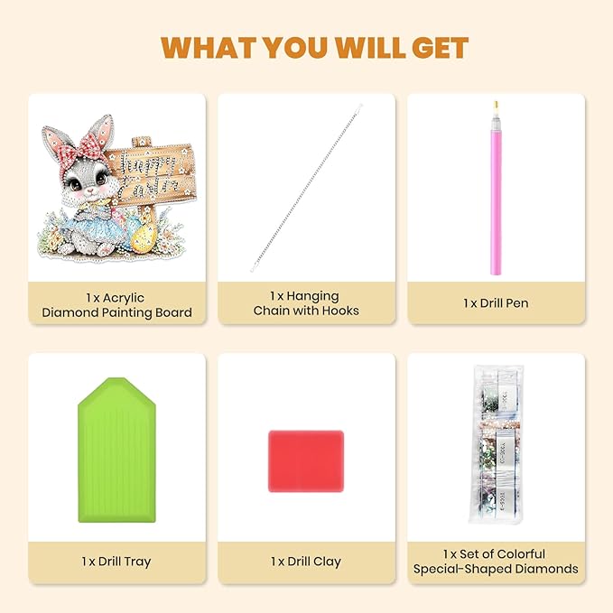MXJSUA Diamond Art Hanging Kits for Adults Beginners, DIY Acrylic 5D Special Shaped Crystal Diamond Gem Art Painting Hanging Ornament for Home Wall Decor and Gift (Easter Cute Bunny)