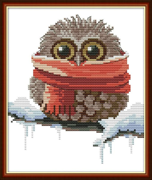 stitchmelody easy stamped cross stitch kits for beginners,11ct printed sewing pattern embroidery kit for adults,diy dmc threads supply-handsome owl 9.4''x11''