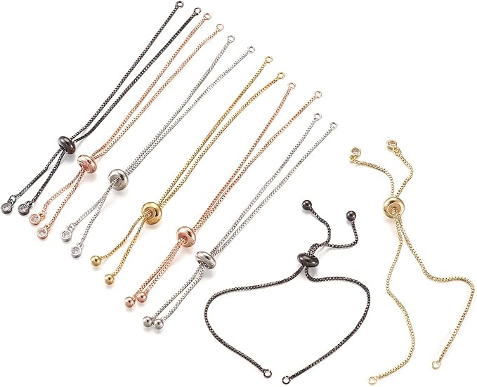 FASHEWELRY 16Pcs Adjustable Slider Bracelet with Ball Ends Slider Extender Chains with Rhinestone Ends for DIY Bracelet Jewelry Making