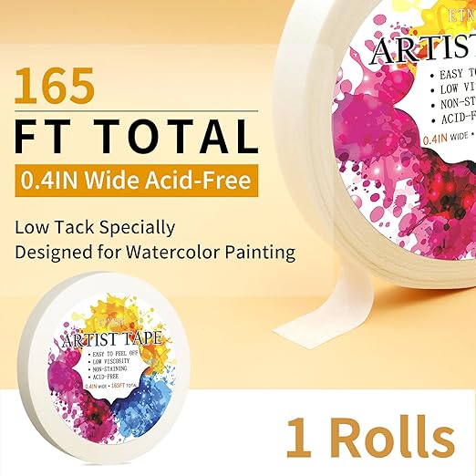 Low Tack White Artist Tape for Watercolor Paper Drafting Art Masking Tape Acid Free Painter Watercolor Tape for Painting Canvas Framing, 0.4 inch Wide 165FT Long Total