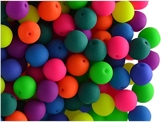 SCARA 200 pcs Czech Glass Round Beads 0.24 inches (6mm), NEON (UV Active) Glass Beads for Jewelry and Bracelets Making, Beads for Bracelets, Bead kit MEGA Mix