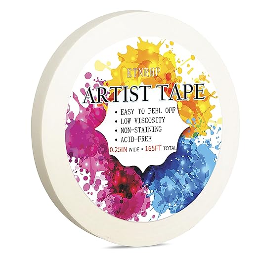 Low Tack White Artist Tape for Watercolor Paper Drafting Art Masking Tape Acid Free Painter Watercolor Tape for Painting Canvas Framing, 0.25 inch Wide 165FT Long Total