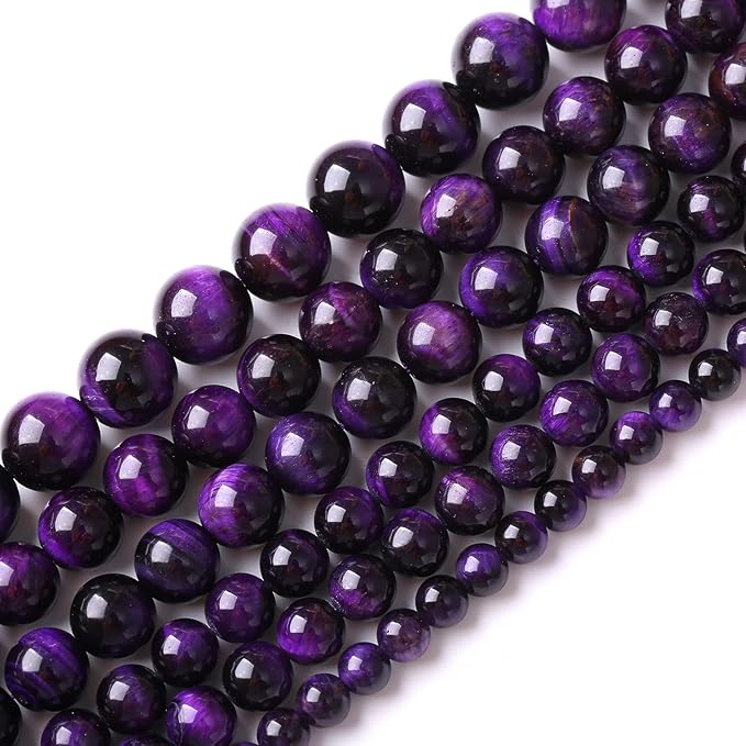 4mm 90pcs A+ Natural Purple Tiger Eye Stone Beads Round Spacer Loose Beads for Jewelry Making DIY Bracelet Necklace 15" Inch (Purple Tiger Eye Stone, 4mm)