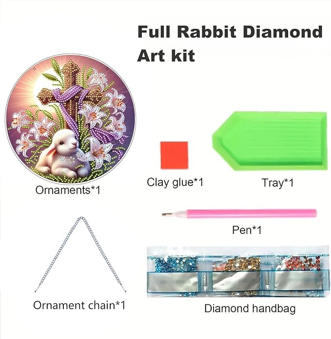 Zyvoreva DIY Rabbit Diamond Art Painting Kits for Adults, Easter Special Shape Double Sided Acrylic Rhinestone Painting, Window Wall Hanging Ornament Pendants for Home Garden Decor