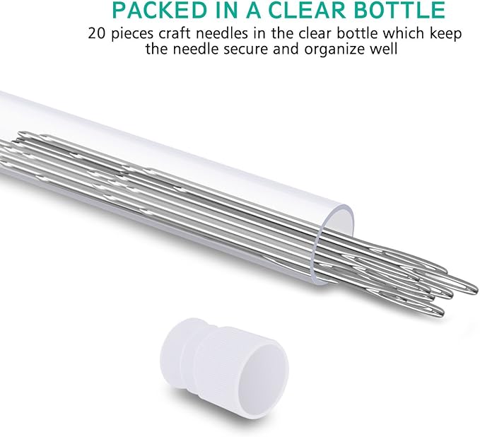 ERKOON 20 Pieces Large-Eye Blunt Needles 2inch Large Eye Sewing Needles Stainless Steel Stitching Needles with Clear Bottle for Leather Projects