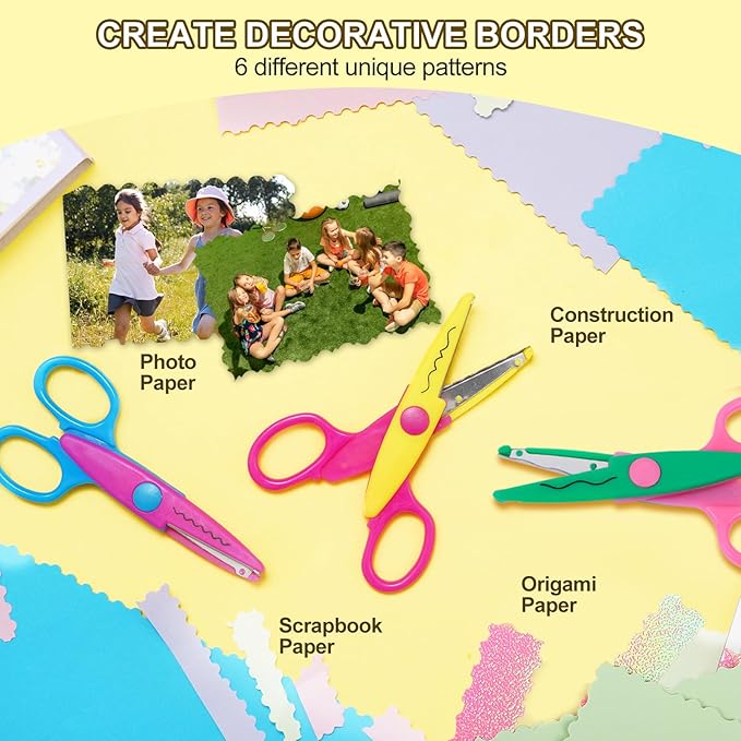 UCEC Craft Scissors Decorative Edge, ABS Resin Scrapbook Scissors with 8 Pattern, Safe Smoothly Cutting, Set of 8, Funny&Colorful