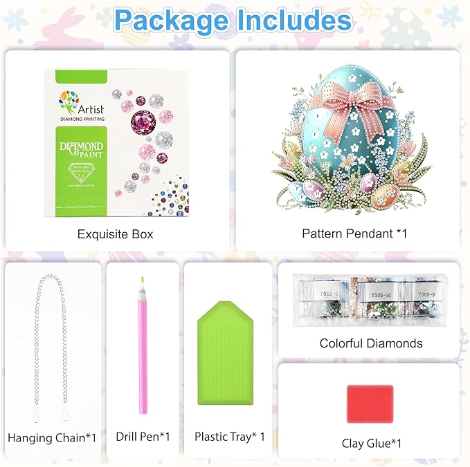 Easter Egg Diamond Art Hanging Ornaments Kits for Adults, Diamond Painting Pendant Kits, DIY Acrylic 5D Special Shaped Crystal Gem Art Painting Ornament for Home Wall Easter Decor Gift 8x8 Inch