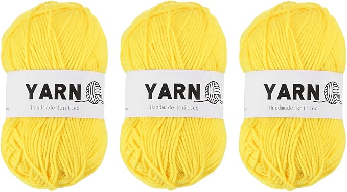 3Pcs Lemon Yellow Acrylic Yarn 400 Yard 4 Ply Soft Crochet Yarns Sport Weight Yarn,[for DIY Crocheting Knitting Craft Blankets Hats]-150g