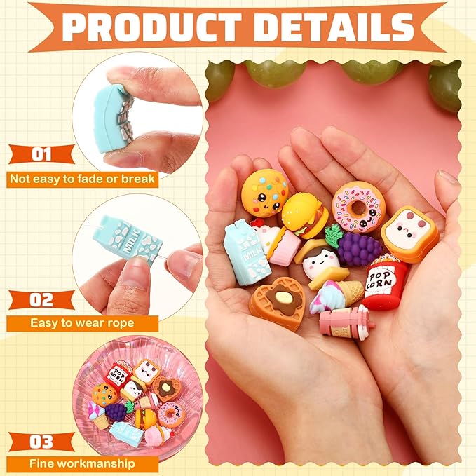 12 Pcs Food 3D Silicone Focal Beads for Pens Food Character Beads Bulk Funny Hamburger Popcorn Ice Cream Donuts Milk for Keychain DIY Crafts Necklace Bracelet Lanyards Making Kit Supplies