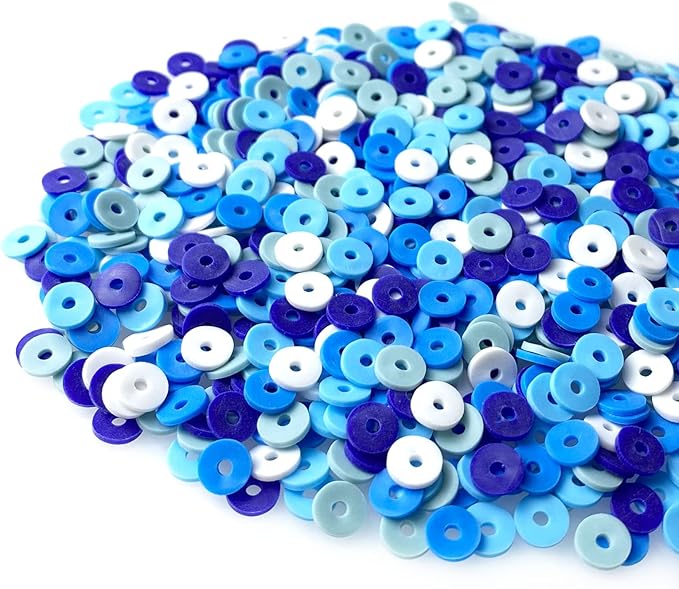 2000pcs Heishi Vinyl Beads Flat Round Polymer Clay Spacer Beads for Making Bracelet Necklace Earring Accessories DIY Handmade Craft(Mix Blue, 6mm)