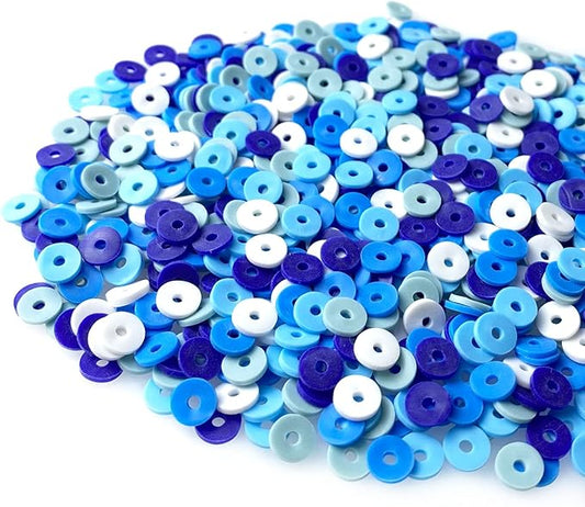 2000pcs Heishi Vinyl Beads Flat Round Polymer Clay Spacer Beads for Making Bracelet Necklace Earring Accessories DIY Handmade Craft(Mix Blue, 6mm)