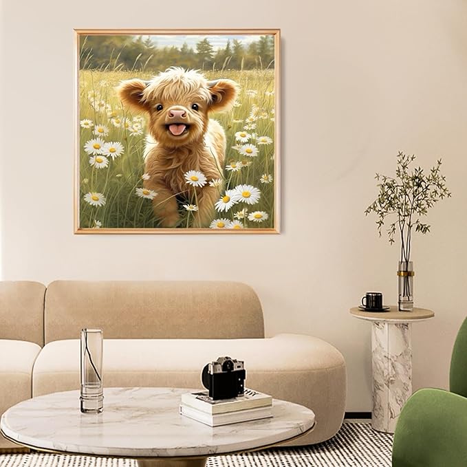 Fountor Cow Diamond Art Kits for Adults, Cute Cow Diamond Painting Kits with Round Diamonds, Flowers 5D Full Drill Diamond Art Canvas Painting Kit for Beginners Home Wall Decor 14" x 14"