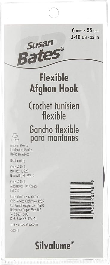 Silvalume Aluminum Flexible Afghan Crochet Hook 22", Size J10/6mm