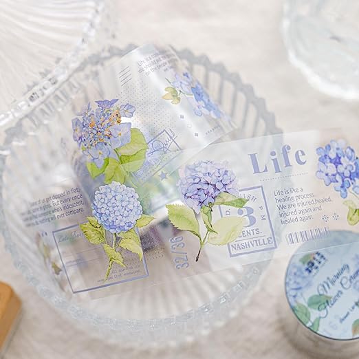 PET Tape Stickers for Journaling 6 Rolls Flower Washi Tape Stickers Decorative Tape for Crafts Scrapbooking Junk Journal Supplies, Flower Letters