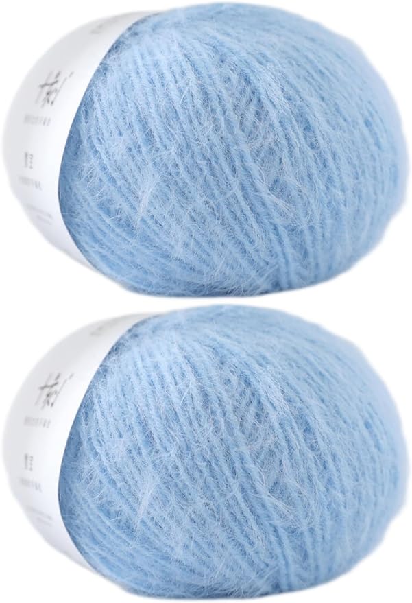 Snowbaby Wool Acrylic Blend Long Pile Yarn,(Worsted) Warm and Luxurious Fuzzy Yarn for Knitting and Crocheting DIY Hats Scarves Sweaters, 2 * 3.52oz/100g 207yds(20-Glacier)