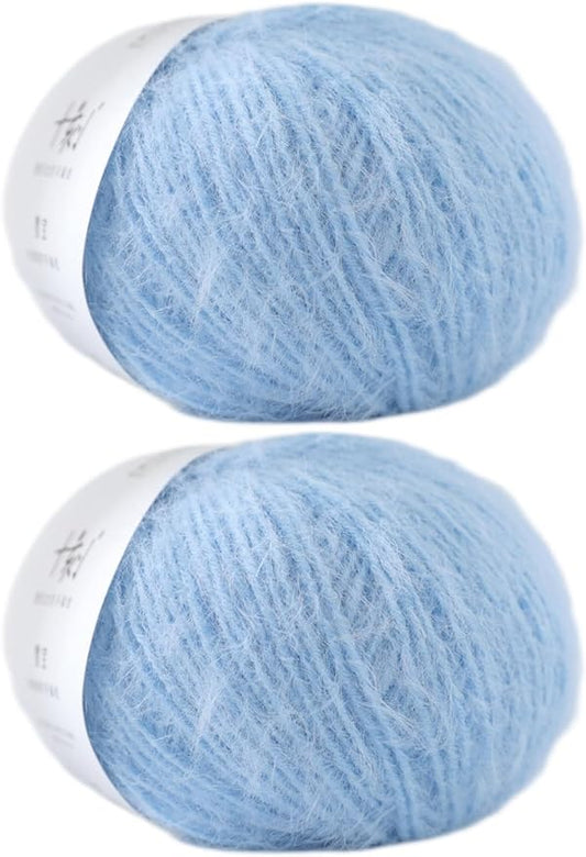 Snowbaby Wool Acrylic Blend Long Pile Yarn,(Worsted) Warm and Luxurious Fuzzy Yarn for Knitting and Crocheting DIY Hats Scarves Sweaters, 2 * 3.52oz/100g 207yds(20-Glacier)