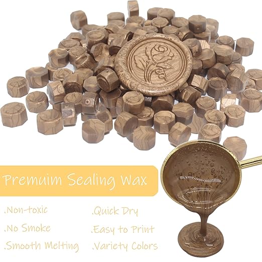 600pcs bronze wax seal beads, andotopee premium sealing wax beads for stamp seals, octagon wax pellets refill pack for wax seal kit, wedding invitation decor, letter envelope seal, diy crafts