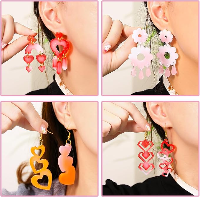 4 Pack Heart Resin Earring Mold Love Heart Star Shape Earring Silicone Molds for Mother's Day UV Casting Epoxy Silicone Molds Jewelry Earring Making Kit with 200 Earring Hook for DIY Crafts Keychains