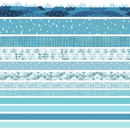 CooBigo Washi Tape Set, 12 Rolls 4 Size Decorative Masking Washi Tapes for Craft, Scrapbook, DIY, Planners, Gift Wrapping (Blue Track)