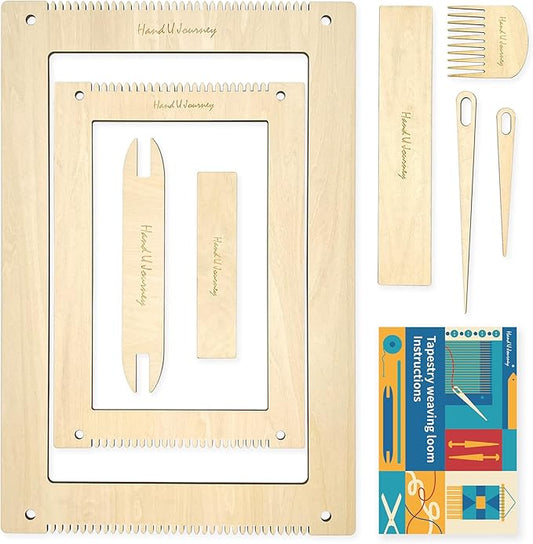 HAND U JOURNEY Rectangle Weaving Loom Kit – 2 Sets (11"x16.5" & 7.8"x11.7") with Weaving Needles and Tools, Beginner-Friendly DIY Weaving Craft Kit for Adults