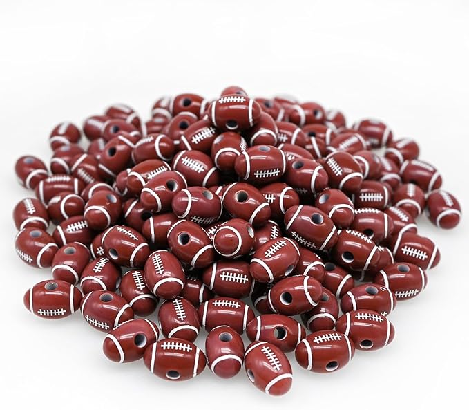 100+ pcs Football Beads Sport Bulk Kandi Beads for Jewelry Making, Bracelet Keychain Becklace Charm Rugby Bead Kit(Football)
