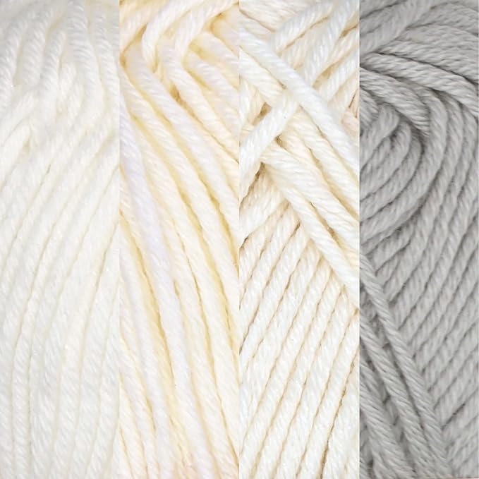 JubileeYarn Bamboo Cotton Sport Yarn - 50g/Skein - Shades of White - 4 Skeins