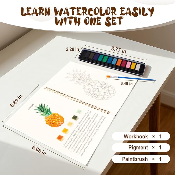 Watercolor Workbook for Adults, Beginner Friendly Watercolor Painting Kit Tropical Water Coloring Book, Nature-Themed Practice Art Gift Water Color Paint Book with Palette and Brush