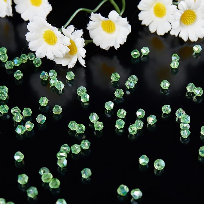 laopottbeads 1100pcs 4mm bicone crystal glass beads for jewelry making, sparkling mini beads for suncatchers, diy bracelets & craft projects (green)
