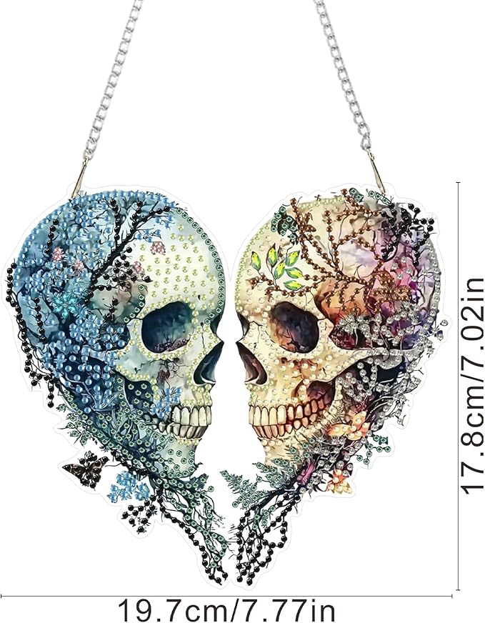 SENQAO Halloween Diamond Art Hanging Kits for Adults Beginners, DIY Acrylic 5D Special Shaped Crystal Diamond Gem Art Painting Hanging Ornament for Home Wall Decor and Gift（Skull Love）