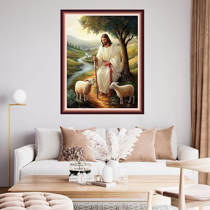fanxvivy stamped cross stitch kits for beginners full range of cross stitching preprinted embroidery kits for adults, 11ct embroidery pattern needlepoint kits- jesus shepherd 16x20 inch