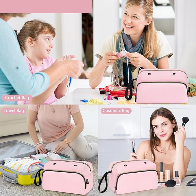 IBFUN Crochet Yarn Knitting Bag 2 Pcs Yarn Storage Organizer Crocheting Bags for Beginners with Hand Wrist for Crochet Accessories Needles Hooks Knitting