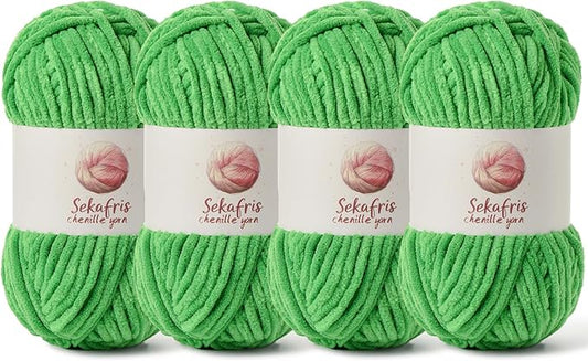 4 Pack Chunky Chenille Yarn for Crocheting, Baby Yarn for Crocheting Soft Blanket, 349.9 yds /14.1 oz Crochet Yarn, Bulky 5 Amigurumi Yarns, Fluffy Velvet Yarns for Knitting Crafts (4 Christmas Green)
