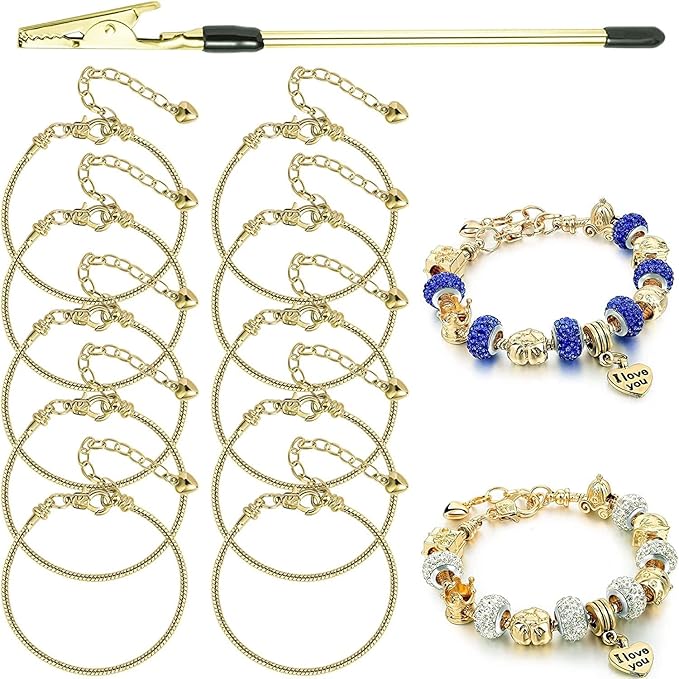 10 Pcs 7.87 Inch Snake Chain Charm Bracelet Chains with Bracelet Helper Adjustable Snake Charm Bracelet with Heart Lobster Clasp Extender Chain DIY Bracelet Chains for Women Jewelry Making Supplies