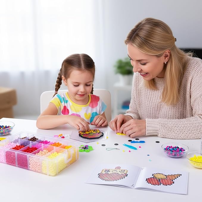 QUEFE Fuse Beads Kit - 21000 pcs 5mm in 24 Colors Melting Beads with Over 80 Accessories and Storage Box, DIY Arts & Crafts for Kids, Creative Toy and Gift Idea for Birthday, Party and Classes