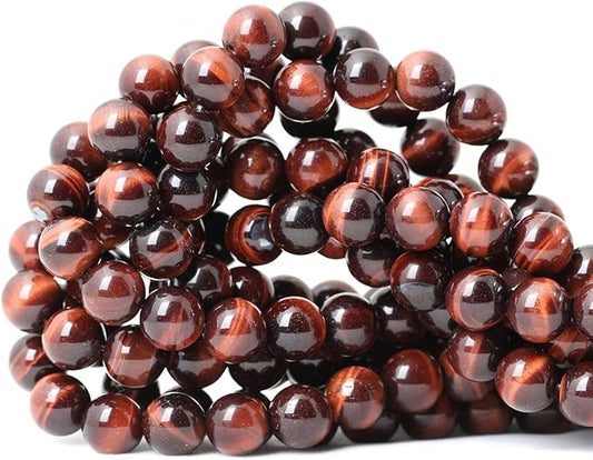 cheavian 35pcs 10mm natural red tiger eye gemstone round loose beads for jewelry making diy findings 1 strand 15"