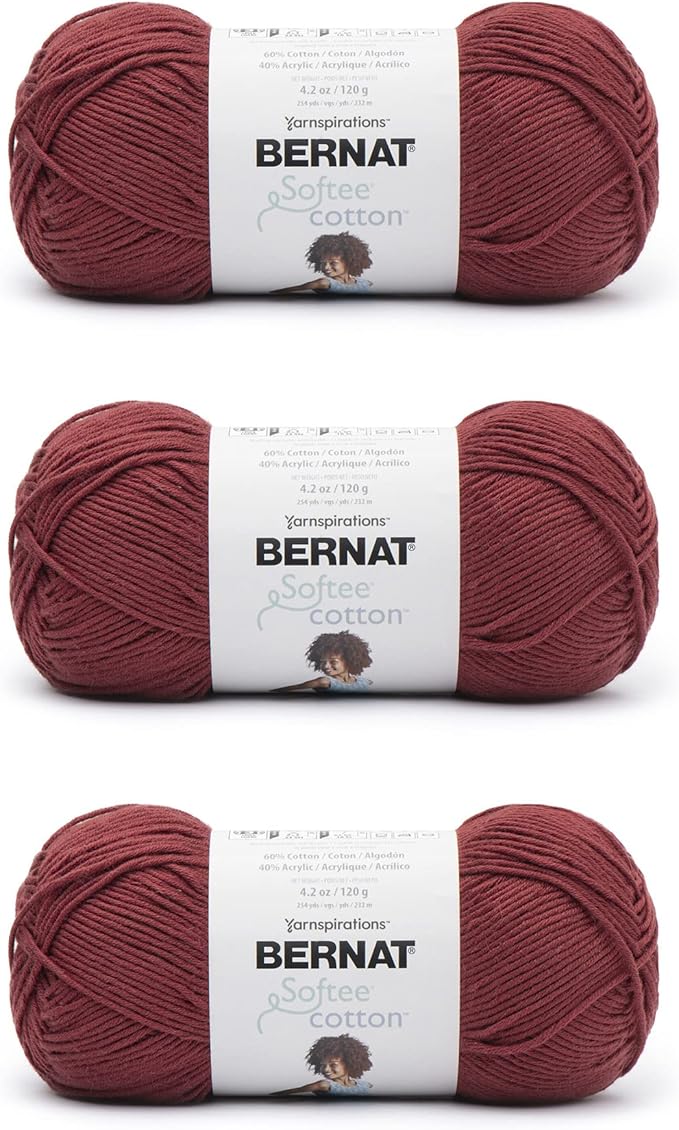 Bernat Softee Cotton Warm Red Yarn - 3 Pack of 120g/4.25oz - Nylon - 3 DK (Light) - 254 Yards - Knitting, Crocheting & Crafts