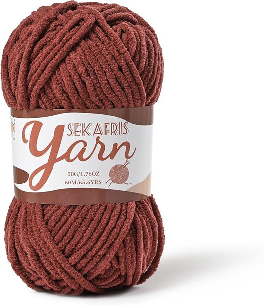 Fluffy Velvet Yarn for Crocheting，Baby Blanket Yarn for Crocheting Soft，50g(65.6yds) Amigurumi Yarns，Plush Chenille Crochet Yarns，Puzzle Yarn for Crochet Weaving Craft(Coffee)