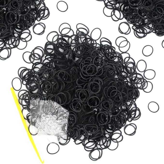 6000-Pack Rubber Loom Bands Making Kit,50PCS S-Clips10-Hooks,Colorful Rubber Bands Refill Kits for Weaving DIY Crafting Gift (Black)