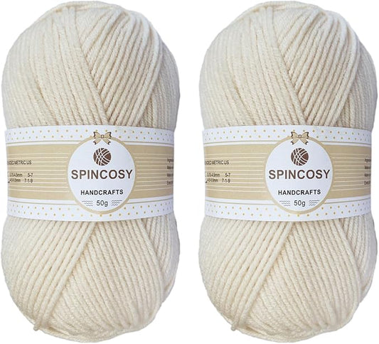 2 Pcs Crochet Yarn, Feels Soft 280 Yards Assorted Colors 4ply Acrylic Yarn,Yarn for Crochet & Hand Knitting (Beige)