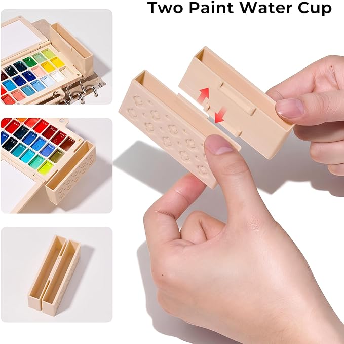Travel Watercolor Sketchbook Set - 6.7x3.9 in 100% Cotton Cold Press 20 Sheets Binder Art Journal with 36-Well Empty Ceramic Paint Palette & 2 Travel Watercolor Brushes for Artists Outdoor Painting