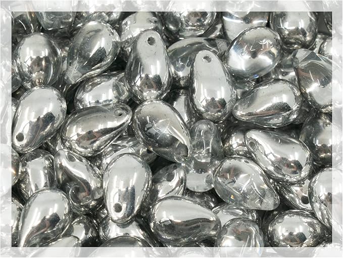 Czech 50-Piece Glass Beads, 6x9mm, Teardrop Crystal Silver Labrador Half Coated