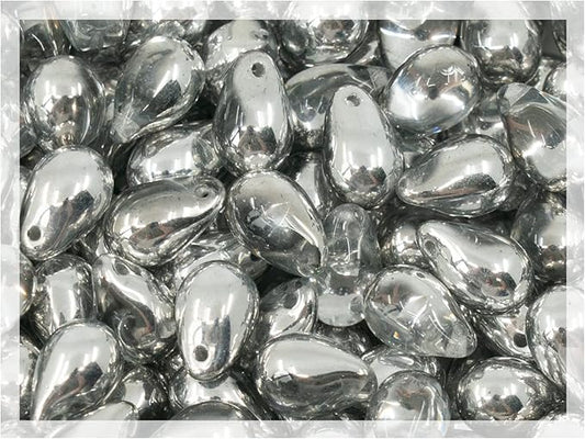 Czech 50-Piece Glass Beads, 6x9mm, Teardrop Crystal Silver Labrador Half Coated