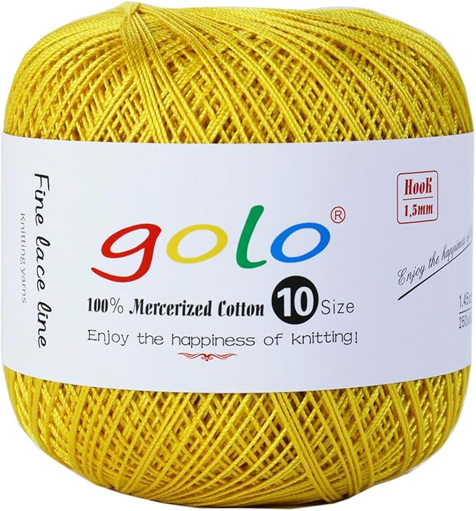 golo Crochet Thread Size10 Yarn for Hand Knitting Crochet Yarn Bright Yellow 273