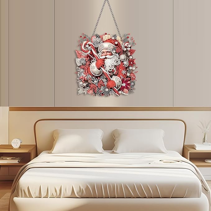 Santa Claus Diamond Art Hanging Pendant Kits,Christmas Special Shape Diamond Art Kits for Adults,Double Sided Hanging Acrylic Ornament Kit,Pendants Home Garden Wall Hanging Kits Hanging Ornament
