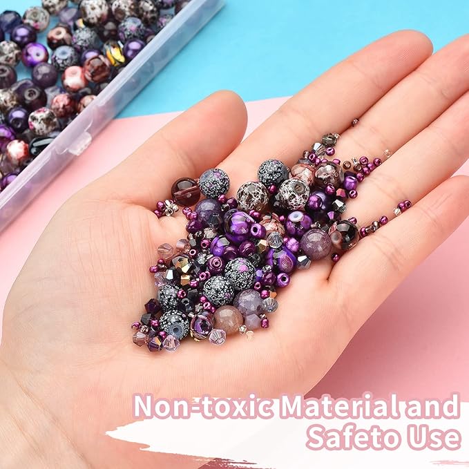 900pcs Glass Craft Beads for Bracelet Making Kit, Include Assorted Round/Bicone/Seed/Rock Beads and Teardrop Pendant for Jewelry Making, Necklace, Art, Designer Charms