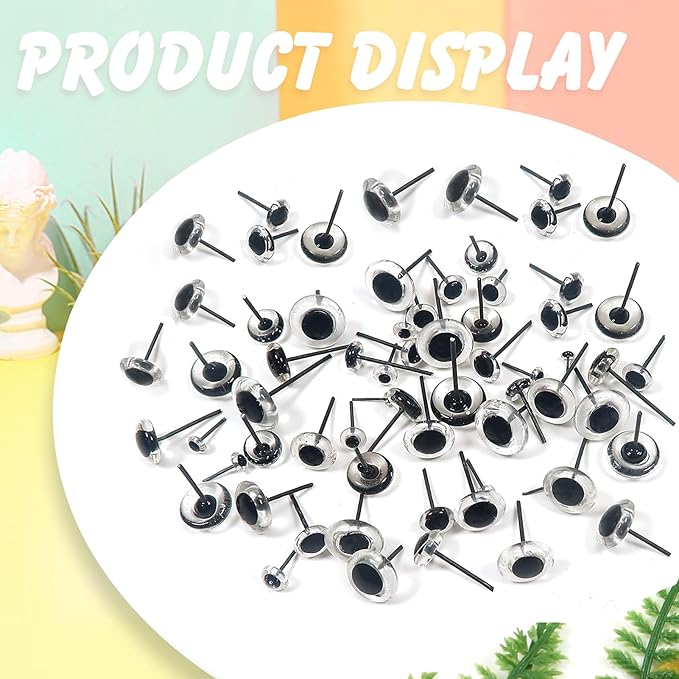 TOAOB 100pcs Clear Glass Eyes Kits 3mm to 12mm Assorted Sizes for Crafts Needle Felting Decoys Sewing