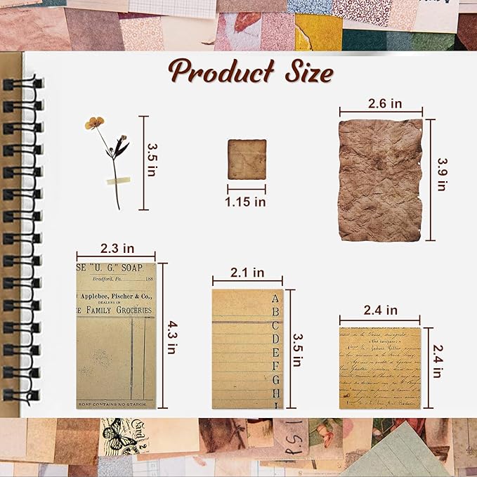 565 Pcs Vintage Scrapbook Paper Kit, Scrapbook Paper Supplies with Flowers Stickers, Journaling Decorative CraftPaper Set for Junk Journal, Retro Crafts