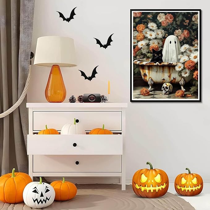 Ghost Flower Diamond Painting Kits for Adults,5D Diamond Art Kits,Halloween DIY Full Round Drill Diamond Dot Painting Gem Art Kits for Adult,Beginner Friendly Wall Decor Craft Gift 12x16 Inch