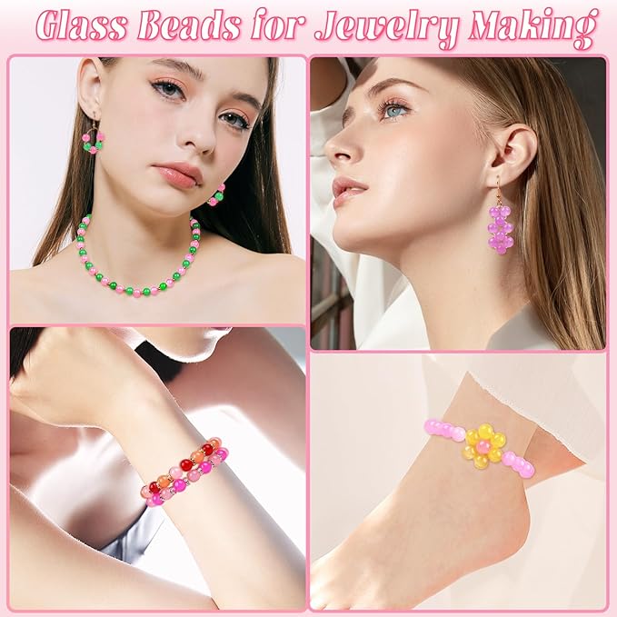 1711pcs 8mm Glass Beads for Jewelry Making - 48 Colors Crystal Glass Beads for Bracelets, Round Beads Friendship Bracelet Making Kit DIY Crafts for Adults